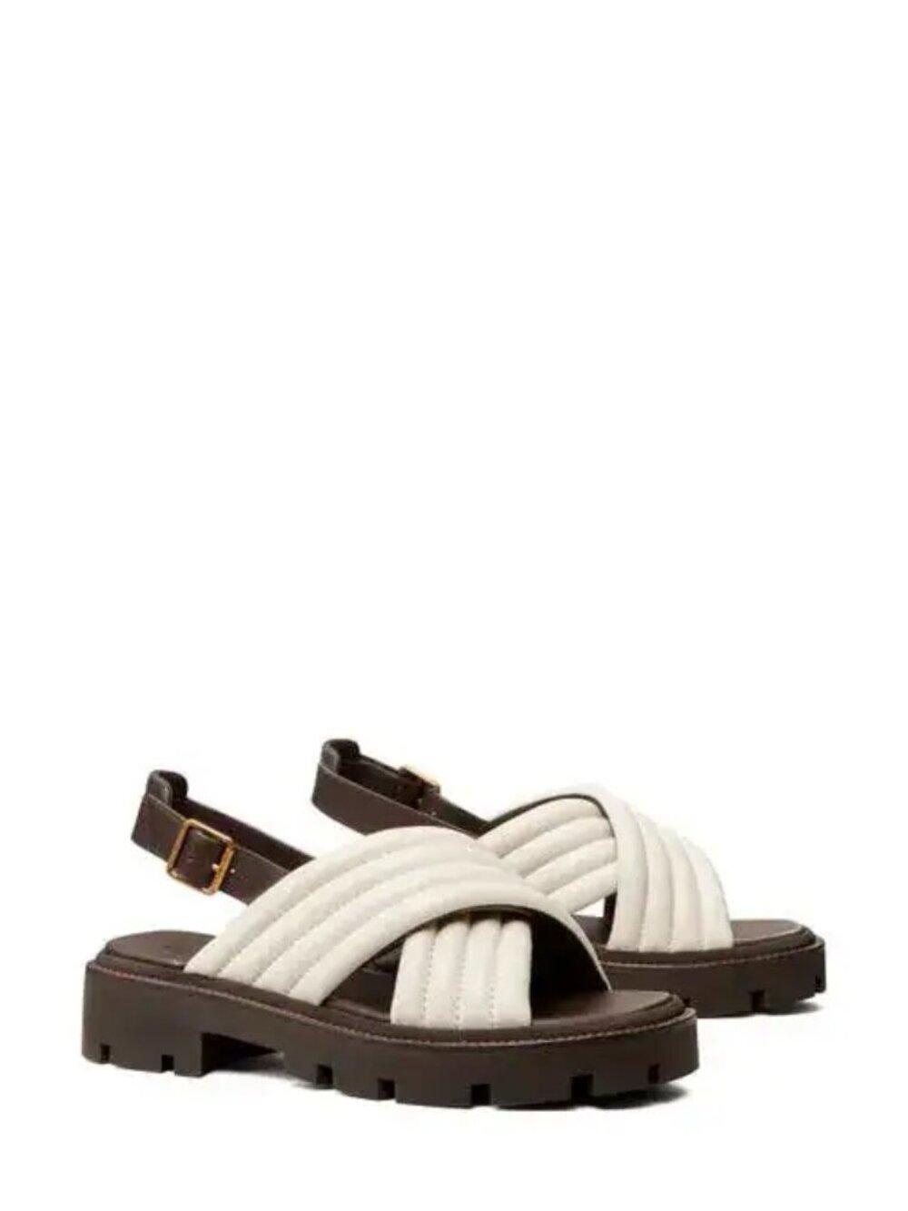 Tory Burch White Quilted Cross-Strap Lug Sole Slingback Sandal in Ivory Sz: 8